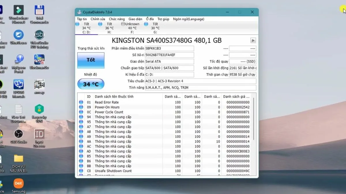 Giao Diện Phần Mèm Crystaldiskinfo