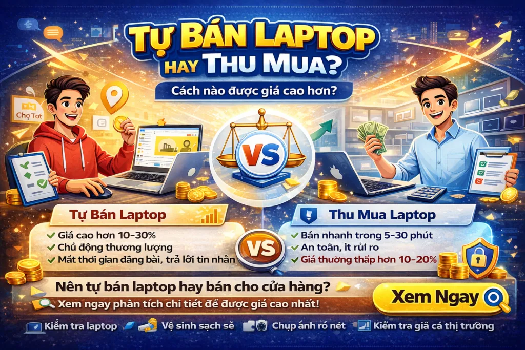Tự Bán Laptop Hay Thu Mua? Cách Nào Lời Hơn 30% (2026) 1 Tự Bán Laptop Hay Thu Mua