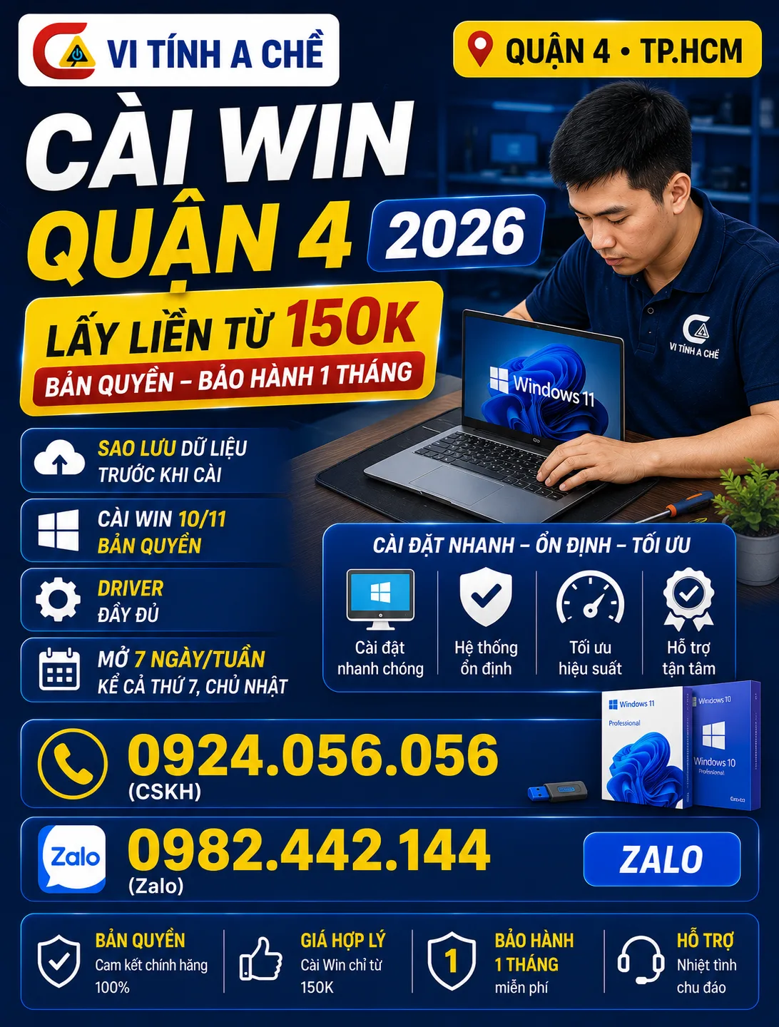 Cài Win Quận 4 2026 | Lấy Liền – Từ 150K | Vi Tính A Chề 1 Cài Win Quận 4 - Vi Tính A Chề