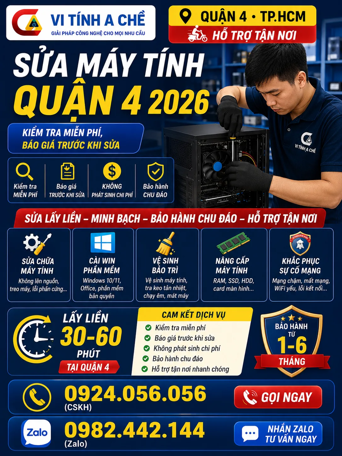 Sửa Máy Tính Tận Nơi Quận 4 - Vi Tính A Chề