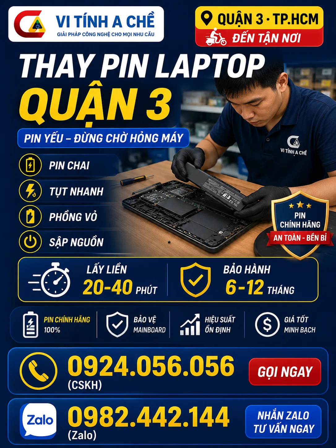 Thay Pin Laptop Quận 3 2026 – Lấy Liền, Bh 12 Tháng | Vi Tính A Chề 1 Thay Pin Laptop Quận 3 - Vi Tính A Chề